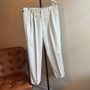 Dockers White Cream Dress Pants with Pleats Cuff and Straight-Leg Cut